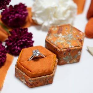 Hexagon Ring Box, Marigold Meadow Floral Print, Velvet Interior (1 slot)