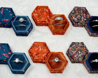 Beatrix and Luca printed fabric velvet ring box for wedding ceremony, proposals, engagements, and wedding photography