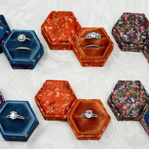 Beatrix and Luca printed fabric velvet ring box for wedding ceremony, proposals, engagements, and wedding photography