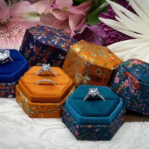 Floral Velvet Ring Box: Wedding Proposal & Photography Prop - 1 and 2 slot options