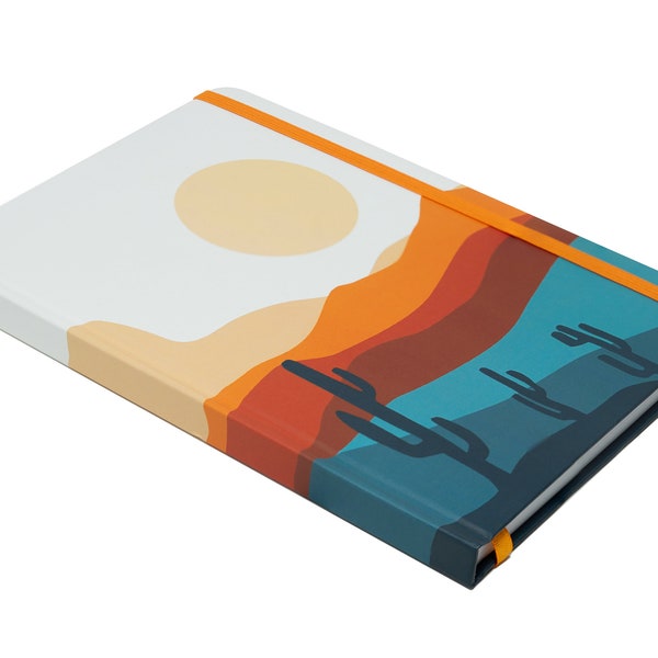 College Ruled Bound Notebook | 160 lined pages | 5.8 x 8.3 inches | lay flat | elastic band and bookmark |  hard cover | desert landscape