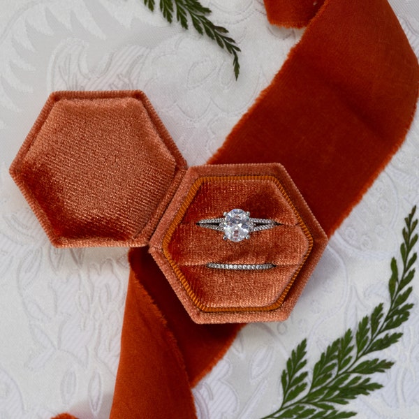 The Lux Box: Velvet Ring Box | Proposal | Wedding | Engagement | Photography | Hexagon | Sedona Copper | Rust | Orange | two slots | double