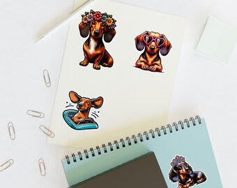 Vinyl Dachshund Stickers, Water Resistant Stickers, Puppy Stickers, Dachshund Gift, Water Bottle Stickers, Laptop Stickers, Car Decal