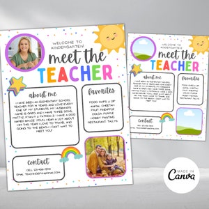 Retro Rainbow Meet the Teacher Template, Meet the Teacher Editable Template, Back To School Flyer, All About My Teacher
