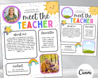 Retro Rainbow Meet the Teacher Template, Meet the Teacher Editable Template, Back To School Flyer, All About My Teacher