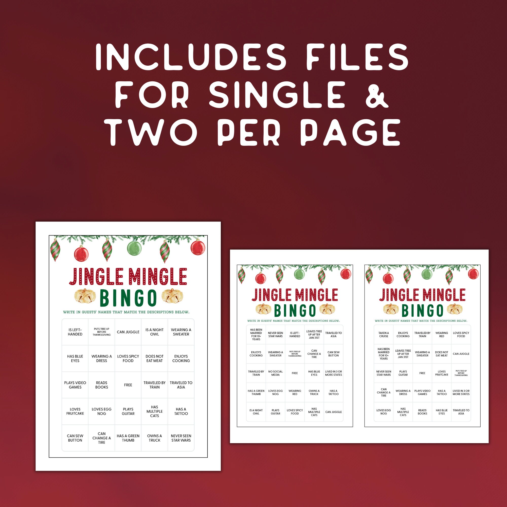Find the Guest Jingle and Mingle Christmas Bingo Printable Game for ...