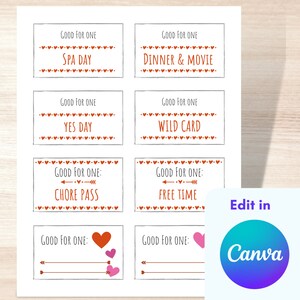 Editable Printable Love Coupons for Valentine's Day, Valentines Coupon for Her, Coupon Book For Him, Love Voucher, Printable Coupons