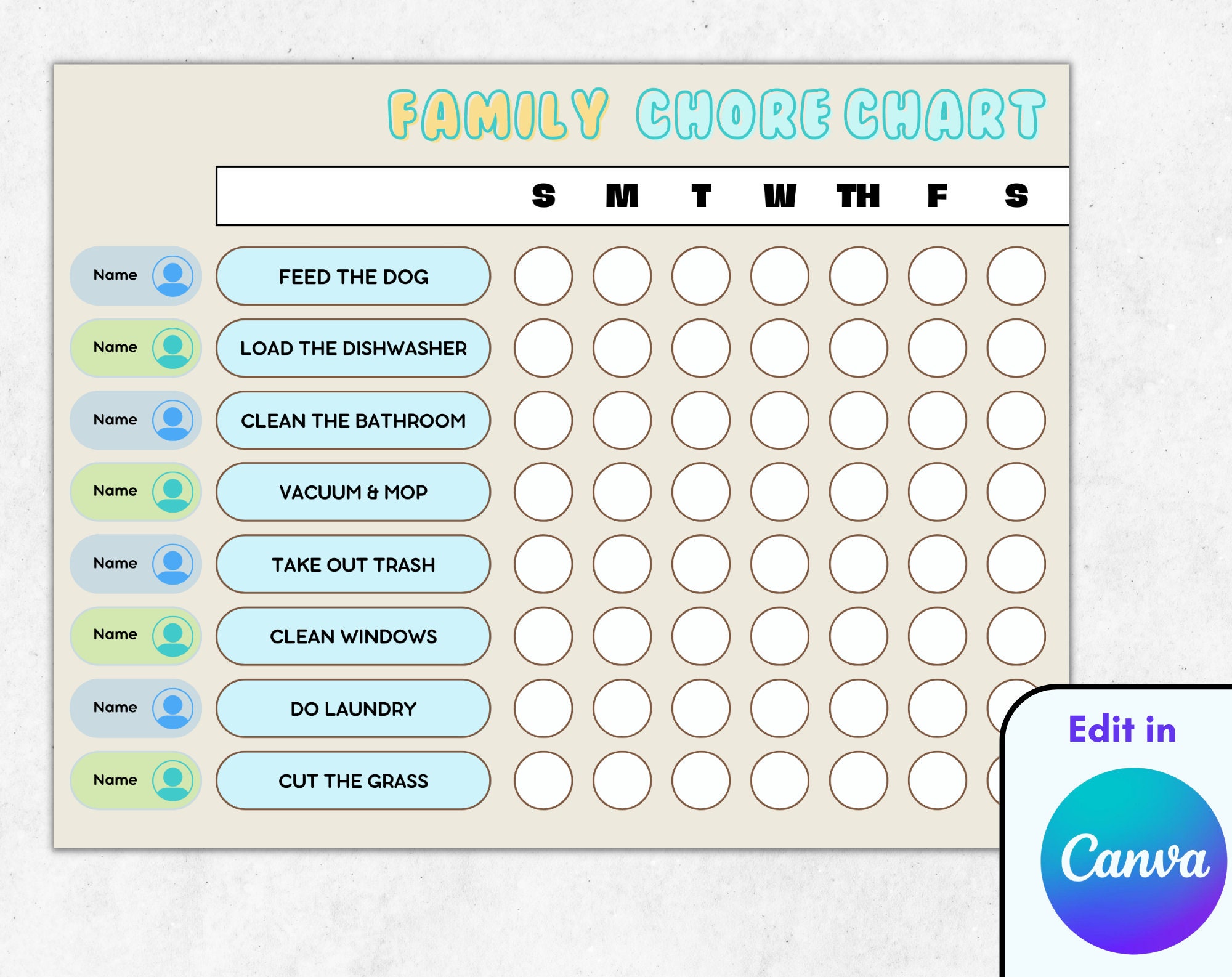 Chore Rota Family Chore Chart Printable Editable Template, Home Management ...