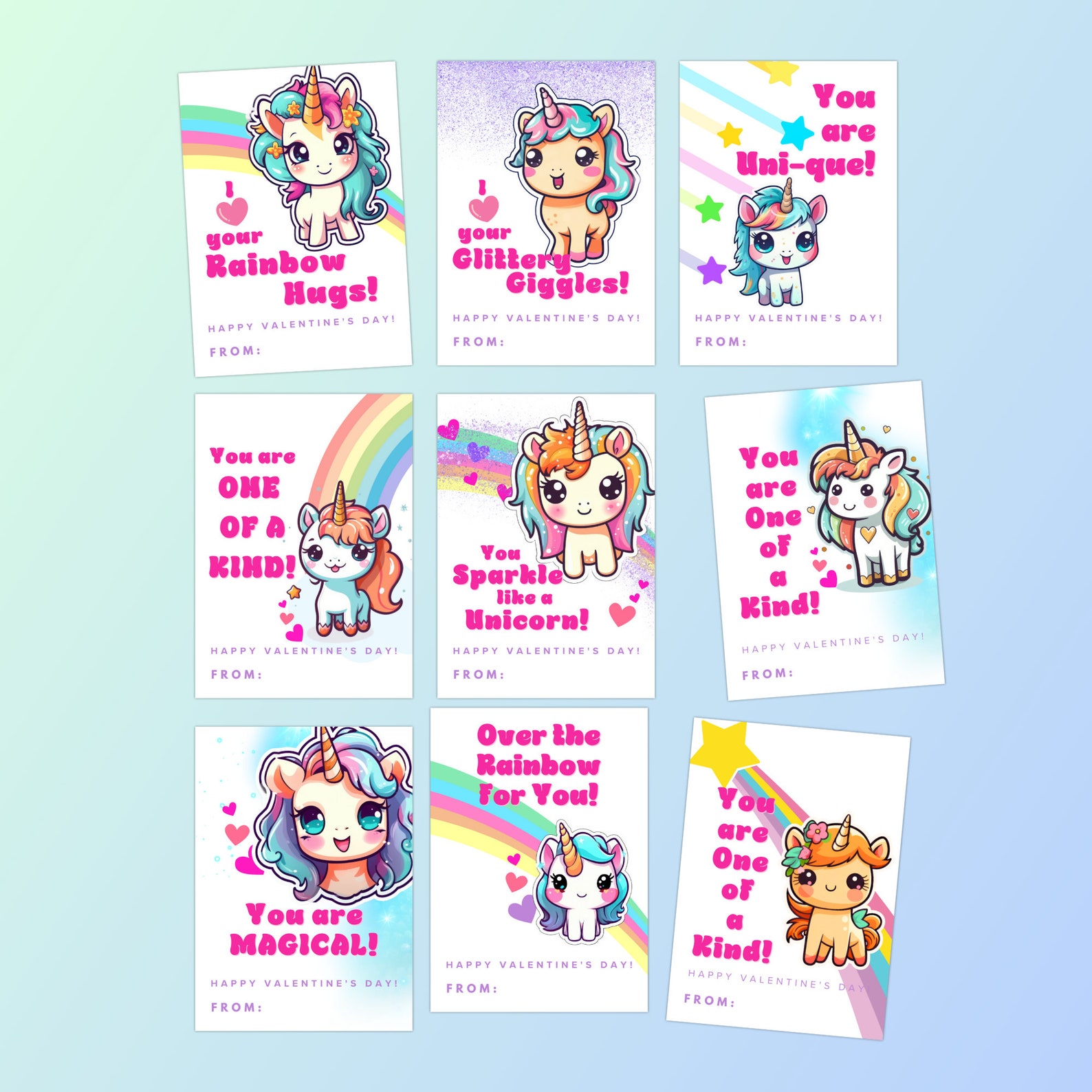 Printable Unicorn Valentine Cards Classroom Valentines Valentine ...
