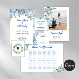 Editable Wedding Invitation Template Bundle, Hydrangea Wedding Invitation, Wedding Stationary, Wedding Invitation Suite, Wedding Bundle
