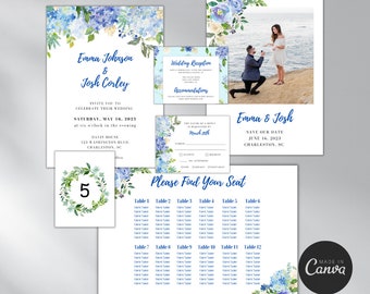 Editable Wedding Invitation Template Bundle, Hydrangea Wedding Invitation, Wedding Stationary, Wedding Invitation Suite, Wedding Bundle