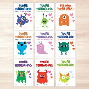 Printable Classroom Valentine&#39;s Day Cards for Kids, Monster / Alien / Valentine&#39;s Day Gift Tags, Instant Download