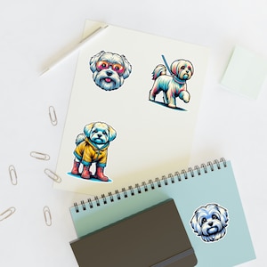 Pegatinas maltesas de vinilo, pegatinas holográficas resistentes al agua, pegatinas para cachorros, regalo maltés, pegatinas lindas para perros, pegatinas para coches para perros, calcomanías para coches