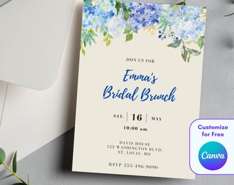 Editable Hydrangea Bridal Brunch Invite Template, Bridal Brunch Invitation, Brunch Bridal Shower Invite, Bridal Shower Brunch Invitation