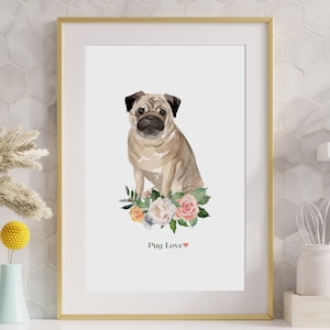 Mops Wand Kunst Druck, Mops Geschenk, Mops Kunst, Mops Druck, Hund Poster, Erschwingliche Wandkunst, Vintage Hund Druck, Mops Printables, Teen Wandkunst
