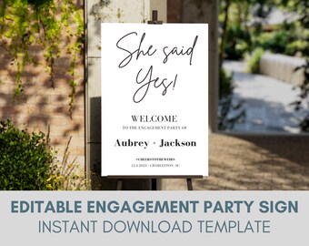 Editable Engagement Party Welcome Sign Template, She Said Yes Sign, Engaged Sign, Engagement Sign, Engagement Party Sign, Event Signage