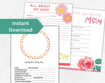 Mothers Day Game Printables Mom Quiz, Mom Trivia Game, Mother's Day Classroom Activity, Mother's Day Activity for Kids