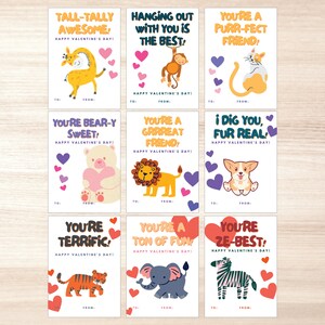 Printable Classroom Valentine&#39;s Day Cards for Kids Class, Animal Cards, Valentine&#39;s Day Gift Tags, Instant Download