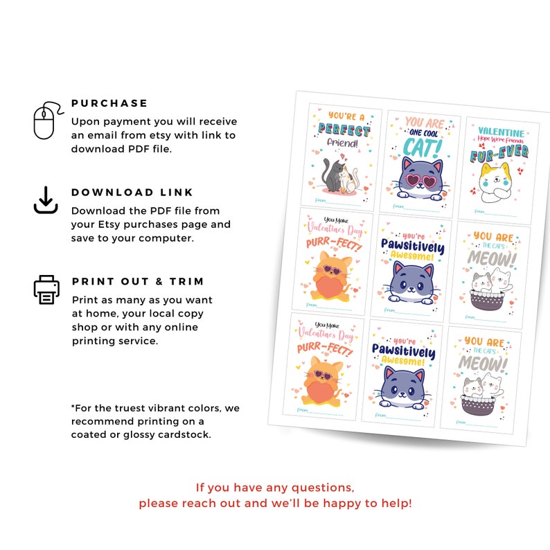 Cat Valentine Printable Cards Classroom Valentines Valentine Exchange ...