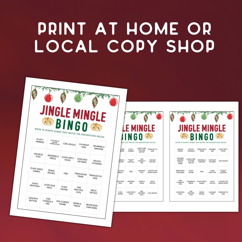 Find the Guest Jingle and Mingle Christmas Bingo Printable Game for ...