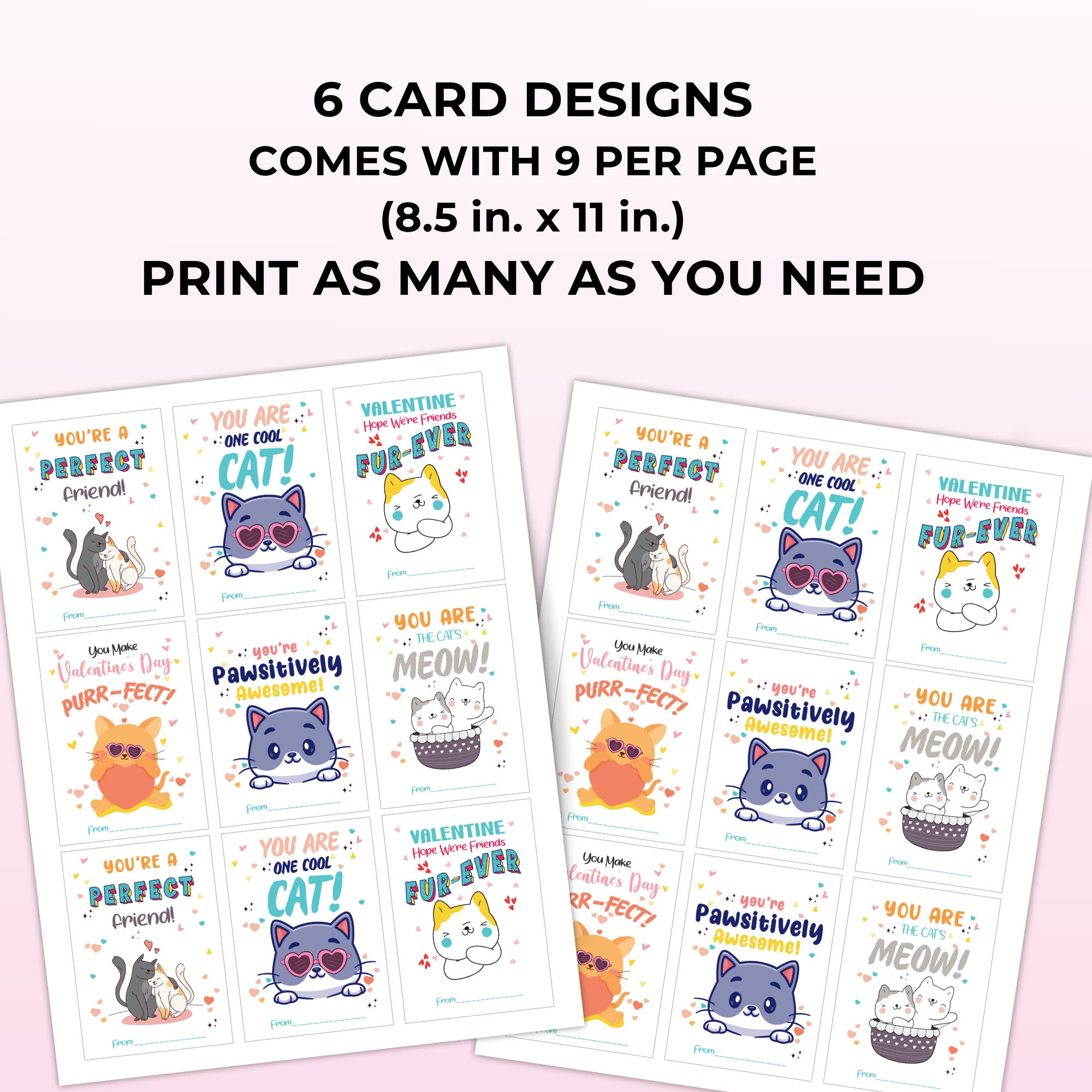 Cat Valentine Printable Cards Classroom Valentines Valentine Exchange ...