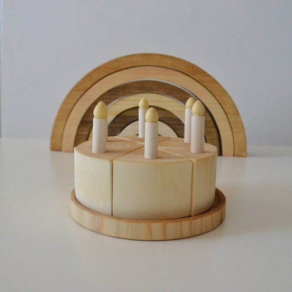 wooden play birthday cake