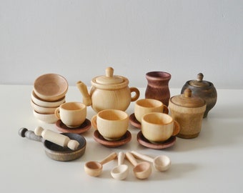 Set of dishes, Tea set, Wooden play kitchen, Play food