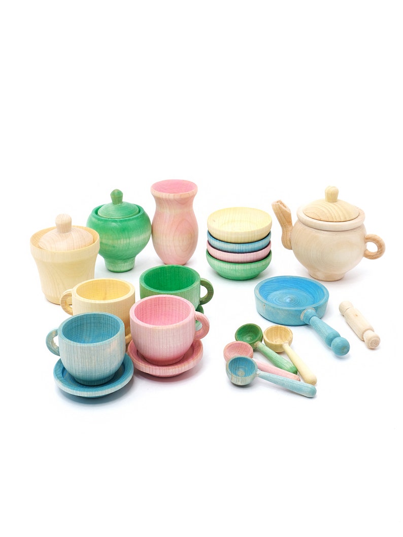 Dishes set Wood Toy Toy kitchen Pretend play Dishes Cookware Etsy