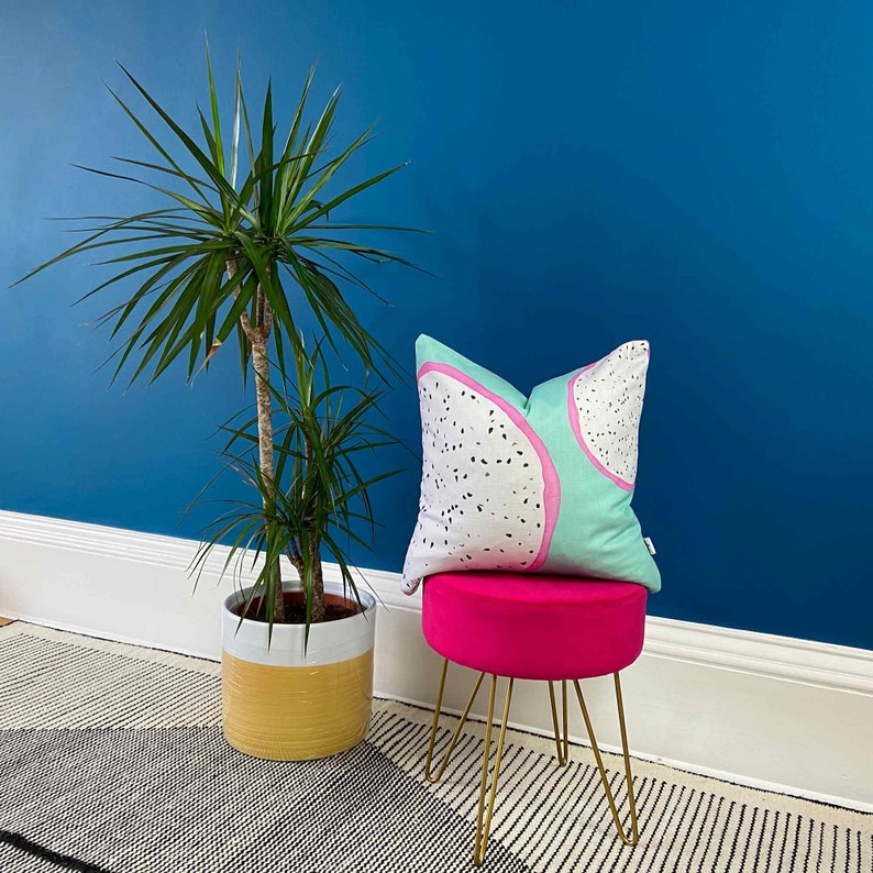 Luxury Handmade Dragon Fruit Cushion | Limited Edition Velvet Scatter Pillow | Tropical Home Decor | 100% Cotton-made in UK image 2