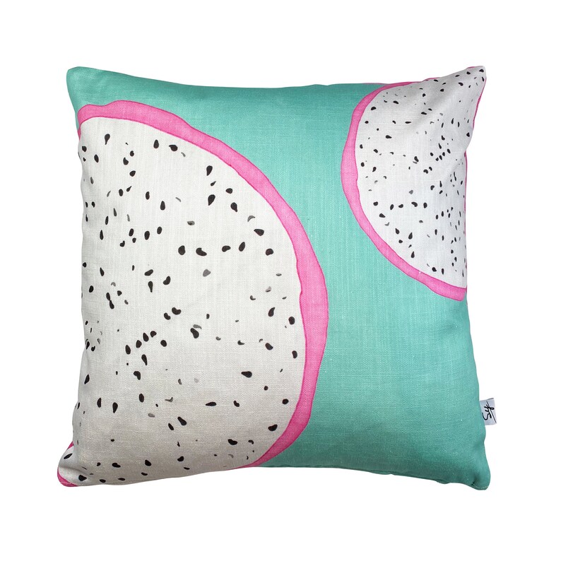 Luxury Handmade Dragon Fruit Cushion | Limited Edition Velvet Scatter Pillow | Tropical Home Decor | 100% Cotton-made in UK image 4