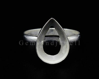 925 sterling silver pear open bezel cup ring collet, 6x4mm - 25x20mm pear stone bezel for ring making, Back side open bezel, Bezel Deep 2mm
