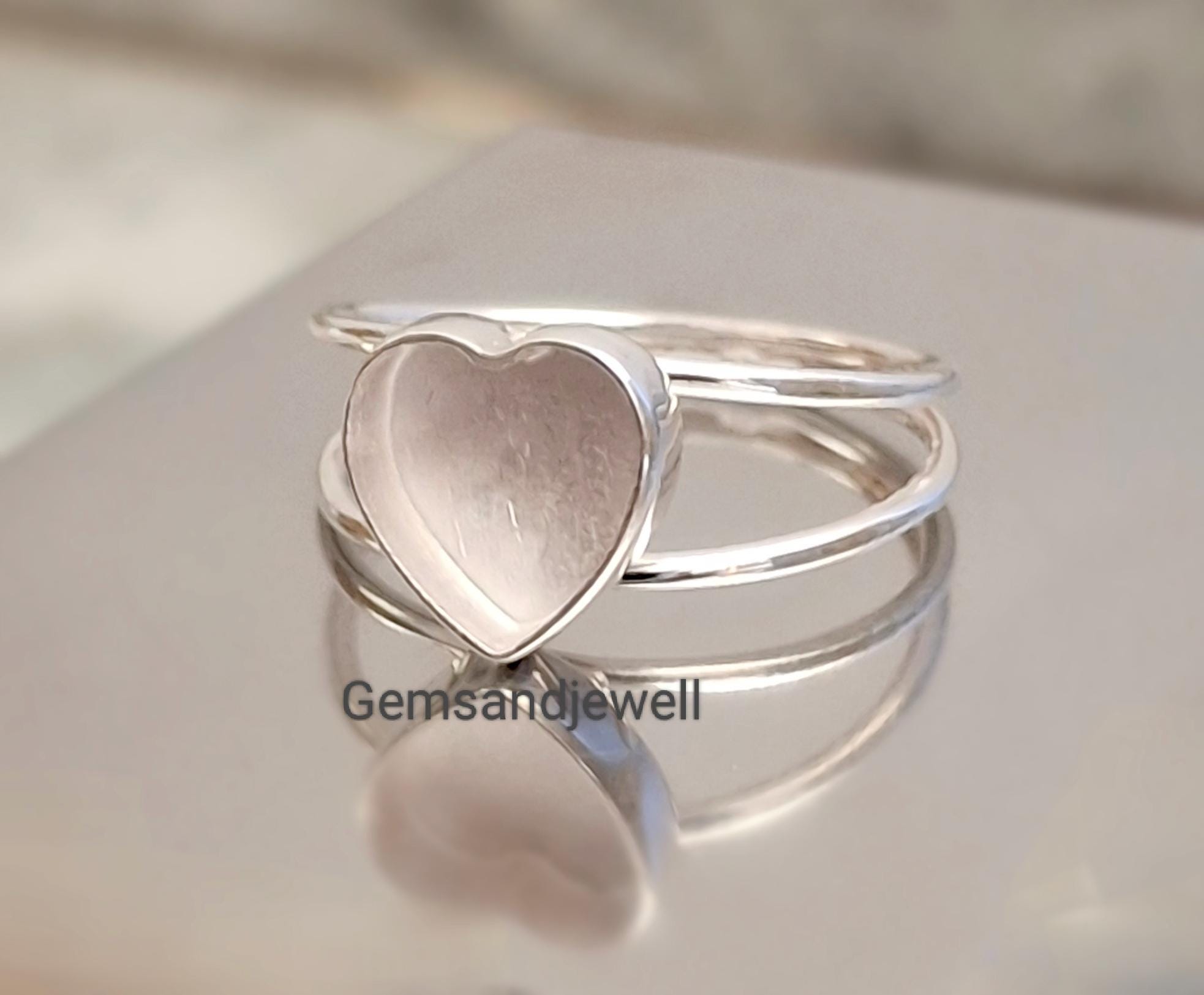 Heart Bezel Ring Double Smooth Wire Ring Band 925 Sterling Silver Bezel ...