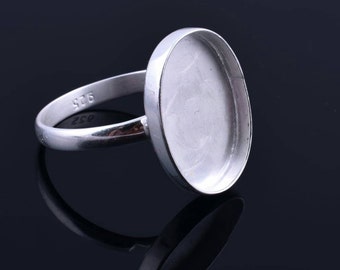Pinza per anello vuoto in argento sterling 925 6x4mm - 30x20mm forma ovale con pietra preziosa e coppa con castone per creazione di anelli vuoti, forniture di gioielli fai da te