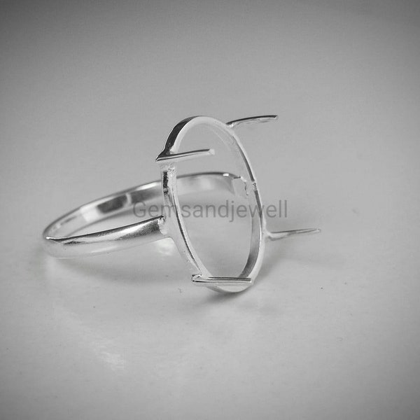 Bague coupe lunette sertie griffes ovales, bague lunette en argent sterling 925, cabochon 6 x 4 mm - 30 x 20 mm, vente en gros de bijoux DIY