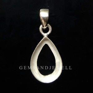 925 sterling silver pear blank bezel cup Pendant collet setting, 6x4mm - 25x20mm pear cabochon, Bezel Deep 2mm, back side open bezel pendant