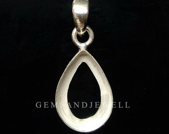 925 sterling silver pear blank bezel cup Pendant collet setting, 6x4mm - 25x20mm pear cabochon, Bezel Deep 2mm, back side open bezel pendant