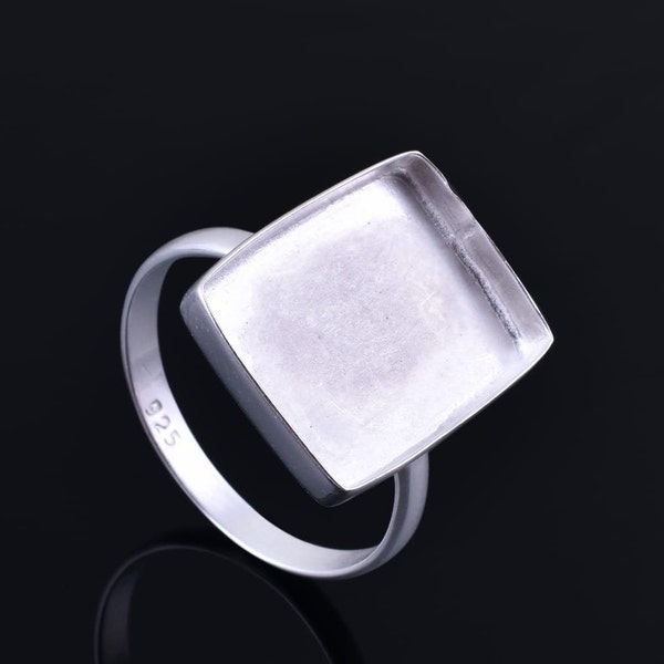 925 sterling silver rectangle bezel cup blank ring collet ring, 6x4mm - 25x20mm gemstone bezel cup for ring making jewelry, DIY jewelry
