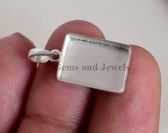 925 sterling silver rectangle bezel cup blank Pendant collet, 4x4mm-25x25mm, rectangle bezel Setting,  breastmilk DIY Jewelry Supply