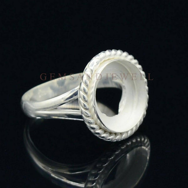 Round Bezel Cup With Rope Wire Blank Split shank band Ring 925 sterling silver 3mm-30mm, Wholesale DIY Ring Supplier DIY Ring Bezel Deep 2mm