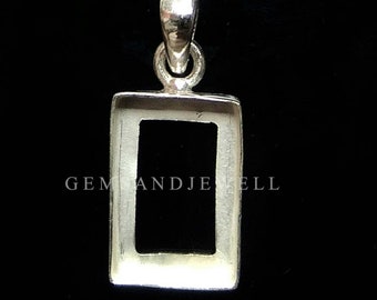 925 sterling silver rectangle bezel cup blank Pendant collet, 4x4mm - 25x25mm gemstone bezel cup for  Pendant making jewelry,back side open
