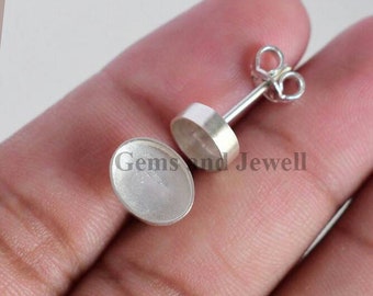Oval Stud Earring Bezel Cup, 925 sterling silver blank Earring,  Round bezel cup blank earring Setting, DIY jewelry supplies Earring Setting