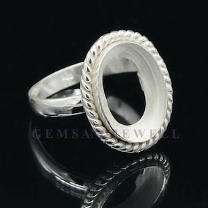 925 sterling silver oval Bezel Cup blank ring, Rope Wire bezel designer cabochon setting, Resin Work, open back bezel, bezel deep 2mm