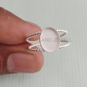 Double Rope Band Bezel Cup Ring Blank, 925 Sterling Silver 6x4mm-30x20mm Oval Cabochon, Resin Breast Milk, wholesale Ring Supplies, DIY Ring