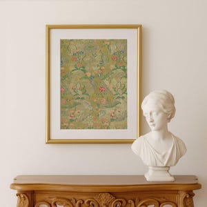 Soft Olive Green and Gold Antique Textile Print - Classic European Baroque Wall Art - Printable Silk Brocade Tapestry - Regal Luxury Fabric
