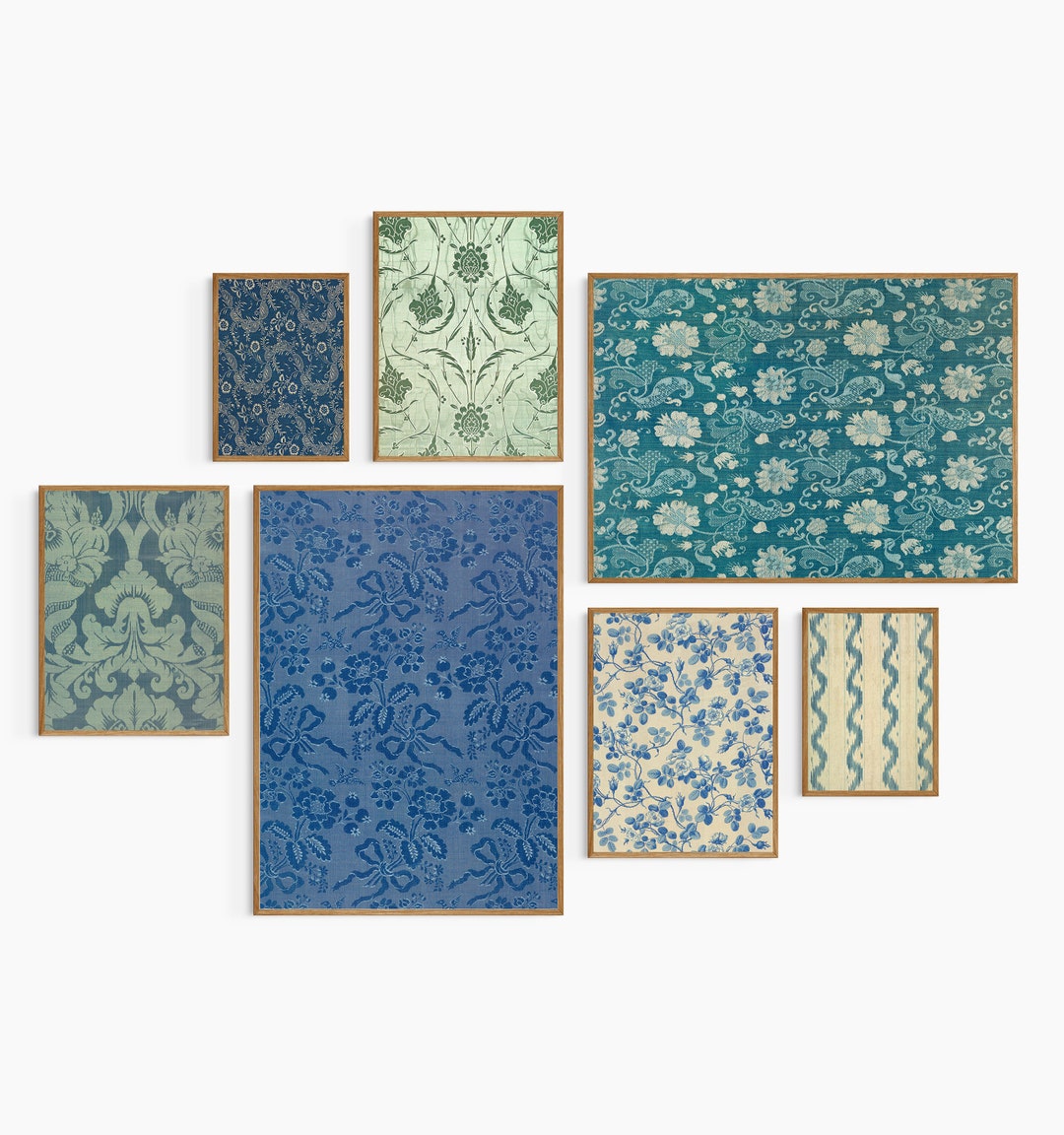 Vintage Blue Gallery Wall Art Set Printable Wall Art, Teal Blue and