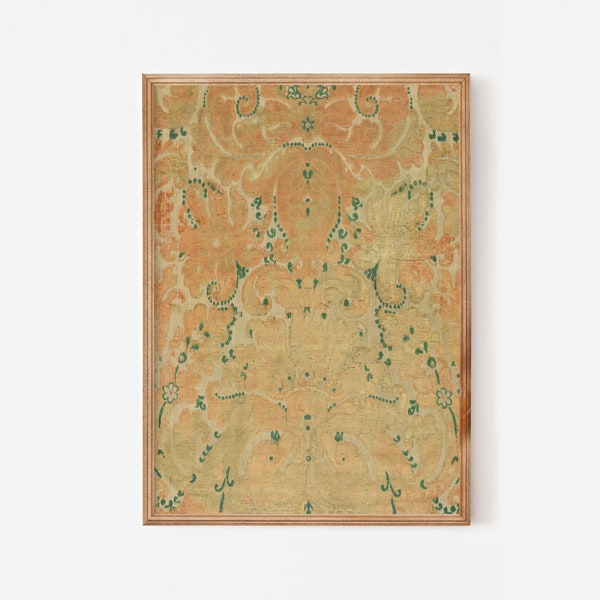 Earthy orange abstract neutral wall prints downloadable - Antique tapestry printable textile prints boho desert aesthetic terracotta tones