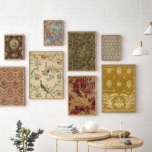 Bohemian antique French gallery wall set downloadable prints - Eclectic wall art collection vintage fabric - Textile artwork bundle boho