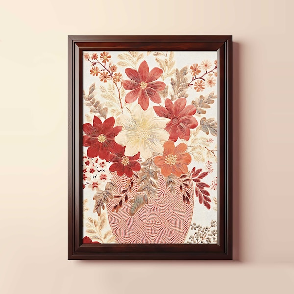 Fall flower vase print downloadable, Cottage core art printable,  Autumn decor trending now, Best selling art in warm tones