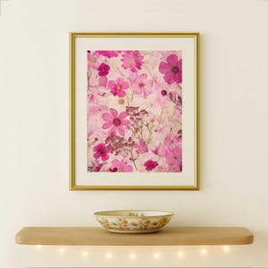 Pink Cosmos Pressed Flowers Wall Art Digital Download - Magenta Botanical Print Mother’s Day Gift - Bright Abstract Nature Inspired Decor
