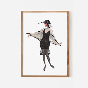 Magpie art prints, Black and white vintage print wall art downloadable art, Australian bird illustration printable artwork, 1920s drawing